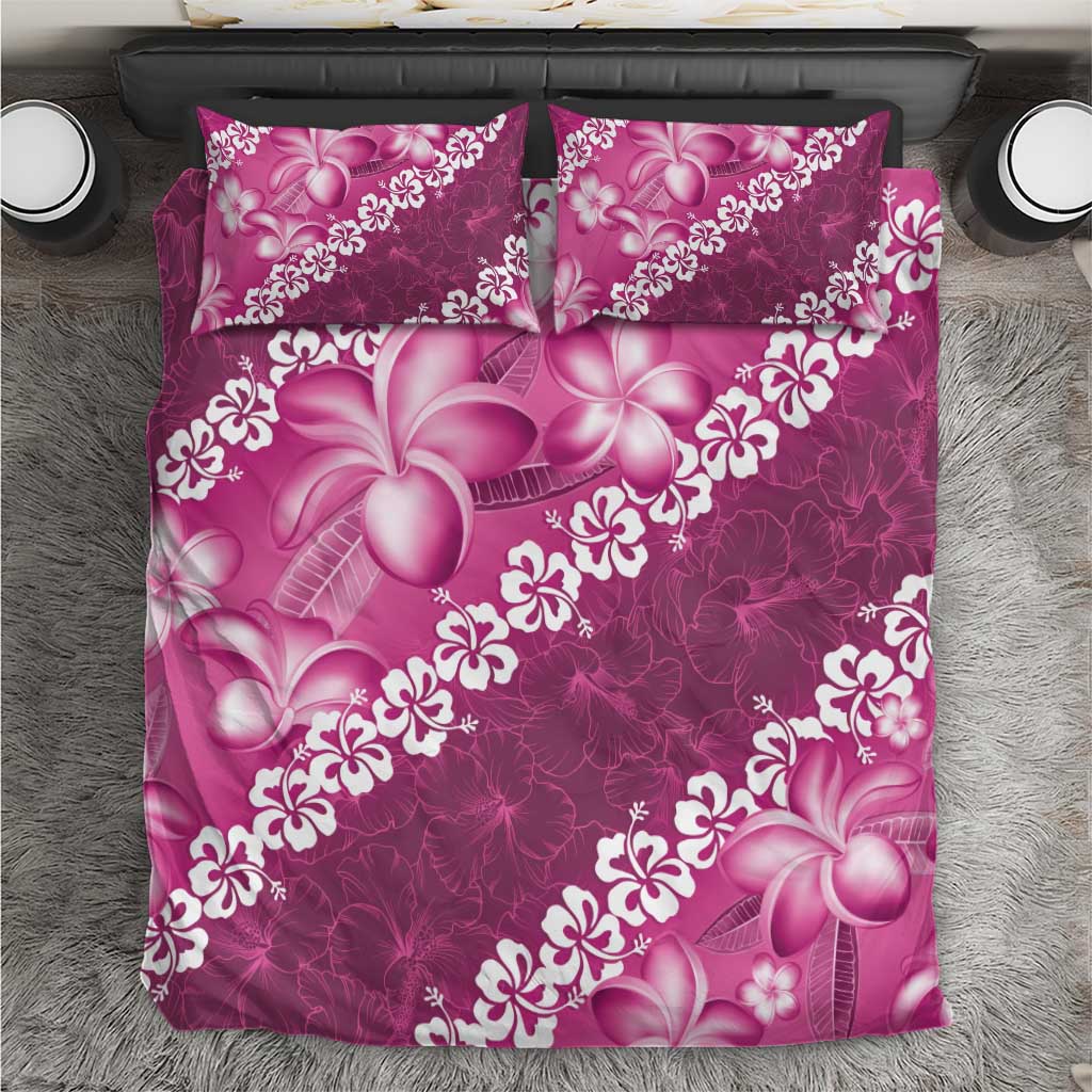 Vintage Pink Polynesia Bedding Set Plumeria With Hibiscus Tropical Vibes