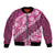 Vintage Pink Polynesia Bomber Jacket Plumeria With Hibiscus Tropical Vibes