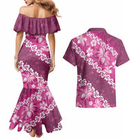 Vintage Pink Polynesia Couples Matching Mermaid Dress and Hawaiian Shirt Plumeria With Hibiscus Tropical Vibes LT14 - Polynesian Pride