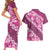 Vintage Pink Polynesia Couples Matching Short Sleeve Bodycon Dress and Hawaiian Shirt Plumeria With Hibiscus Tropical Vibes