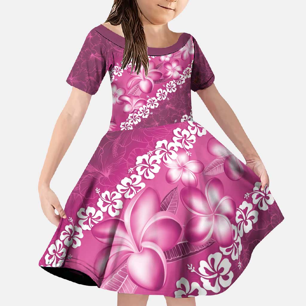 Vintage Pink Polynesia Family Matching Long Sleeve Bodycon Dress and Hawaiian Shirt Plumeria With Hibiscus Tropical Vibes LT14 Daughter's Dress Pink - Polynesian Pride