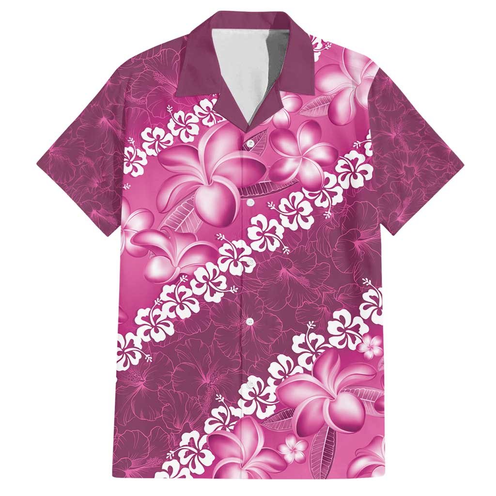 Vintage Pink Polynesia Family Matching Long Sleeve Bodycon Dress and Hawaiian Shirt Plumeria With Hibiscus Tropical Vibes LT14 Dad's Shirt - Short Sleeve Pink - Polynesian Pride