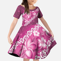 Vintage Pink Polynesia Family Matching Mermaid Dress and Hawaiian Shirt Plumeria With Hibiscus Tropical Vibes LT14 Daughter's Dress Pink - Polynesian Pride