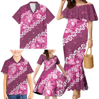 Vintage Pink Polynesia Family Matching Mermaid Dress and Hawaiian Shirt Plumeria With Hibiscus Tropical Vibes LT14 - Polynesian Pride
