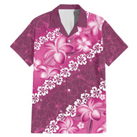 Vintage Pink Polynesia Family Matching Mermaid Dress and Hawaiian Shirt Plumeria With Hibiscus Tropical Vibes LT14 Dad's Shirt - Short Sleeve Pink - Polynesian Pride