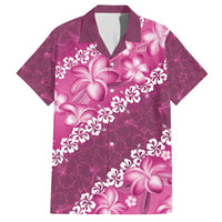 Vintage Pink Polynesia Family Matching Short Sleeve Bodycon Dress and Hawaiian Shirt Plumeria With Hibiscus Tropical Vibes LT14 Dad's Shirt - Short Sleeve Pink - Polynesian Pride
