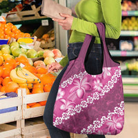 Vintage Pink Polynesia Grocery Bag Plumeria With Hibiscus Tropical Vibes