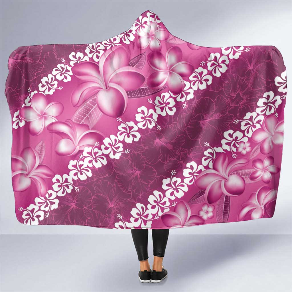 Vintage Pink Polynesia Hooded Blanket Plumeria With Hibiscus Tropical Vibes