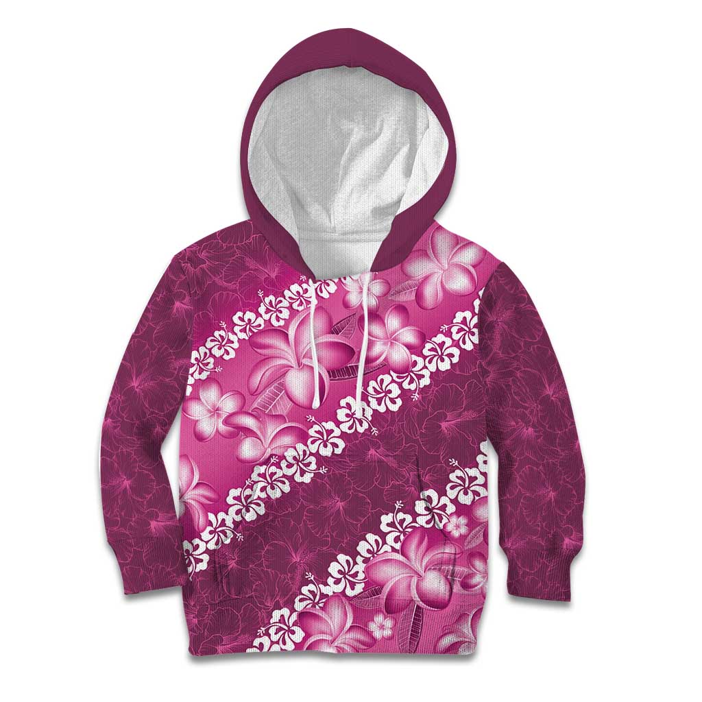 Vintage Pink Polynesia Kid Hoodie Plumeria With Hibiscus Tropical Vibes