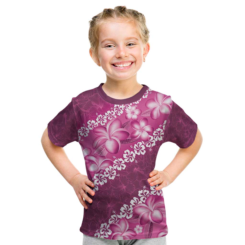 Vintage Pink Polynesia Kid T Shirt Plumeria With Hibiscus Tropical Vibes
