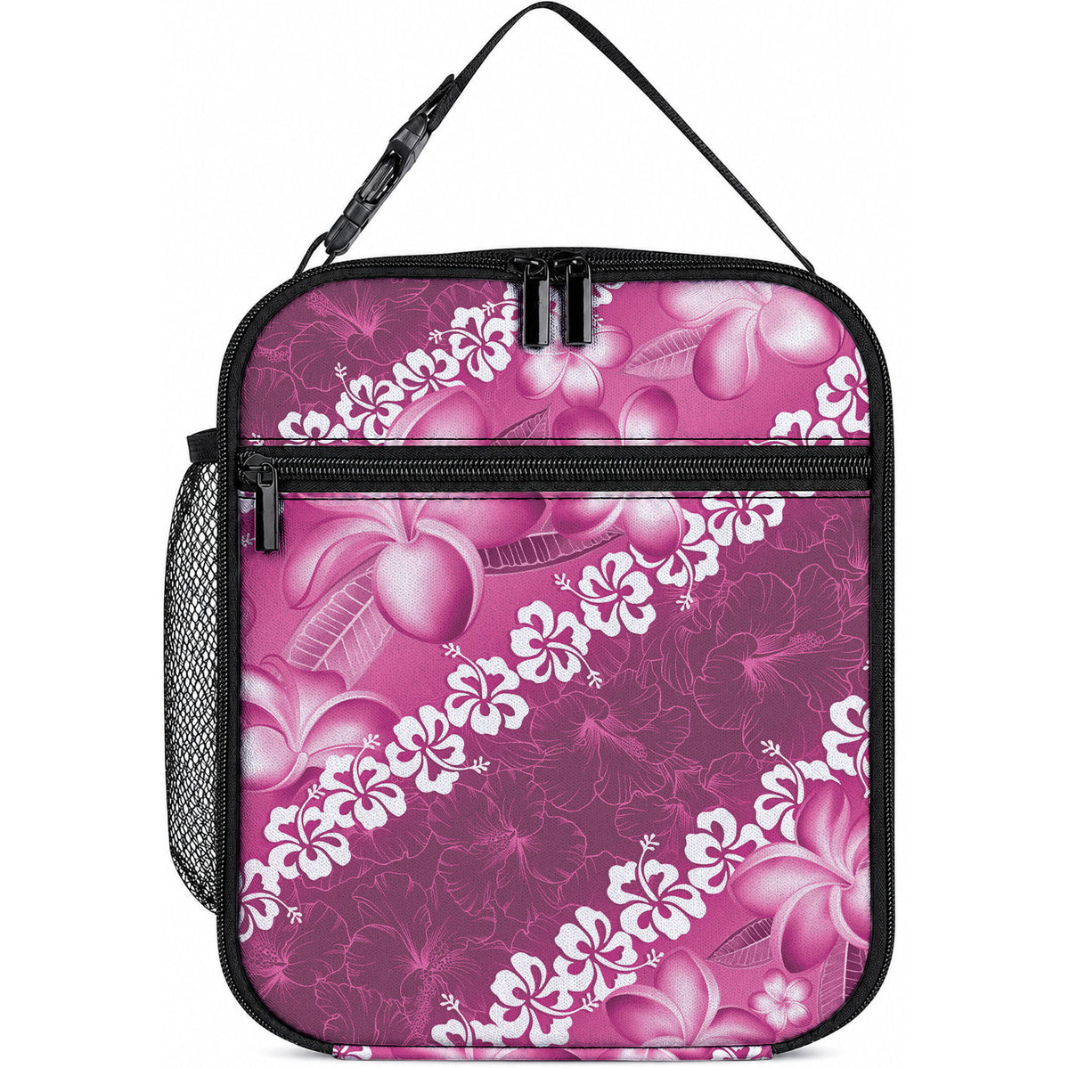 Vintage Pink Polynesia Lunch Bag Plumeria With Hibiscus Tropical Vibes LT14 10.2 × 8.3 × 4.3 inch Pink - Polynesian Pride