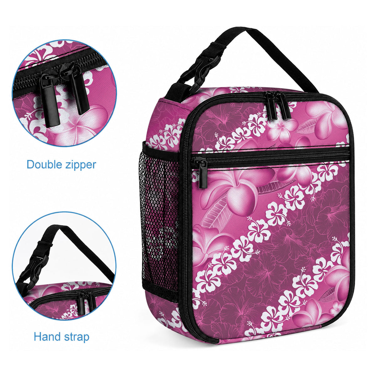 Vintage Pink Polynesia Lunch Bag Plumeria With Hibiscus Tropical Vibes LT14 - Polynesian Pride