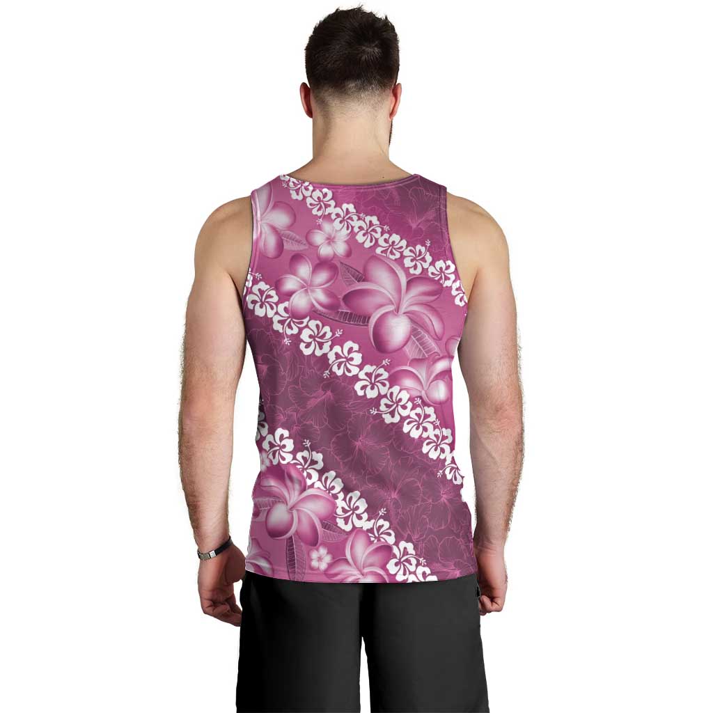 Vintage Pink Polynesia Men Tank Top Plumeria With Hibiscus Tropical Vibes
