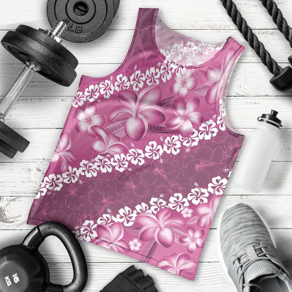 Vintage Pink Polynesia Men Tank Top Plumeria With Hibiscus Tropical Vibes