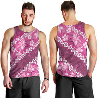 Vintage Pink Polynesia Men Tank Top Plumeria With Hibiscus Tropical Vibes