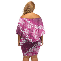 Vintage Pink Polynesia Off Shoulder Short Dress Plumeria With Hibiscus Tropical Vibes