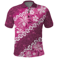 Vintage Pink Polynesia Polo Shirt Plumeria With Hibiscus Tropical Vibes