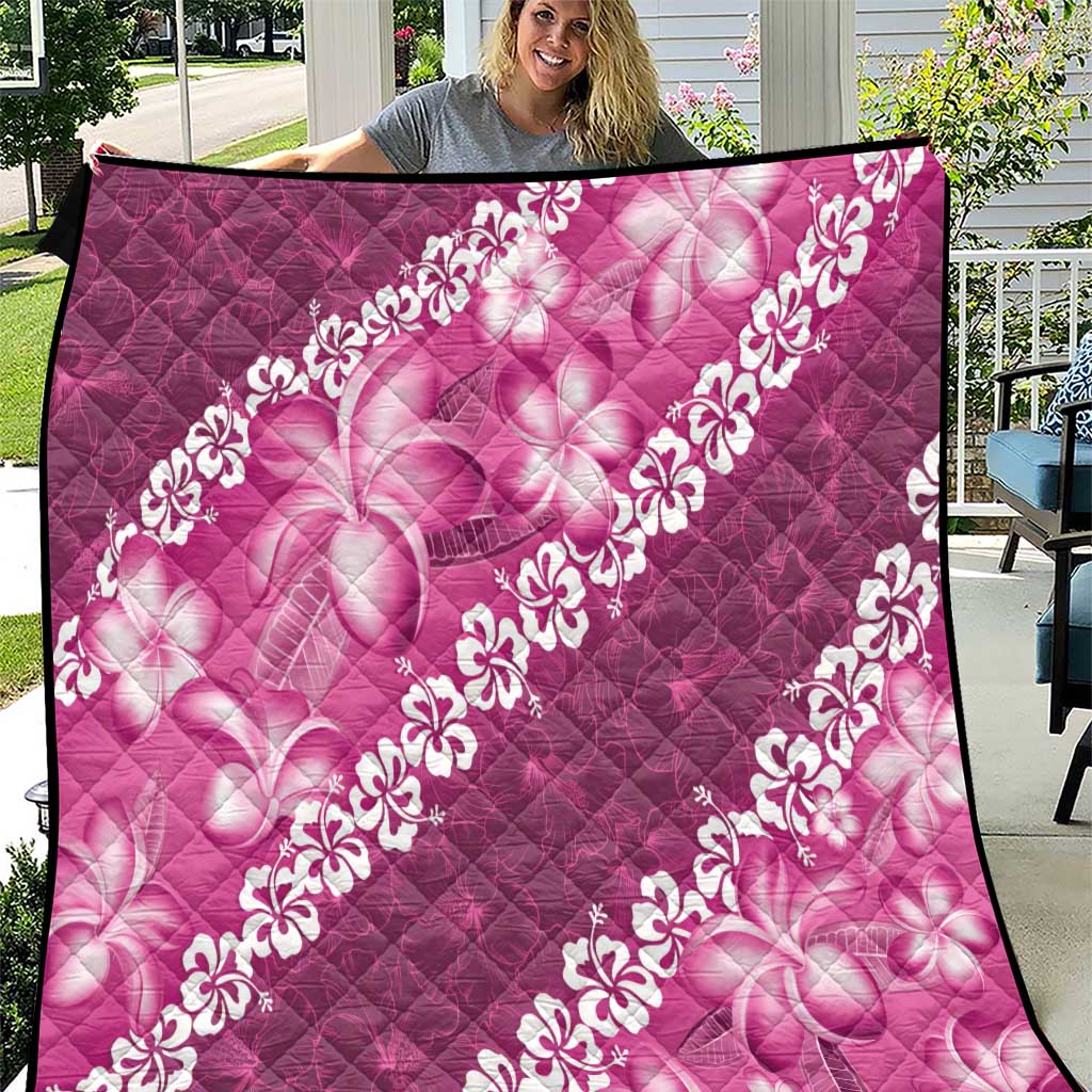 Vintage Pink Polynesia Quilt Plumeria With Hibiscus Tropical Vibes