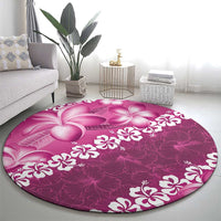 Vintage Pink Polynesia Round Carpet Plumeria With Hibiscus Tropical Vibes
