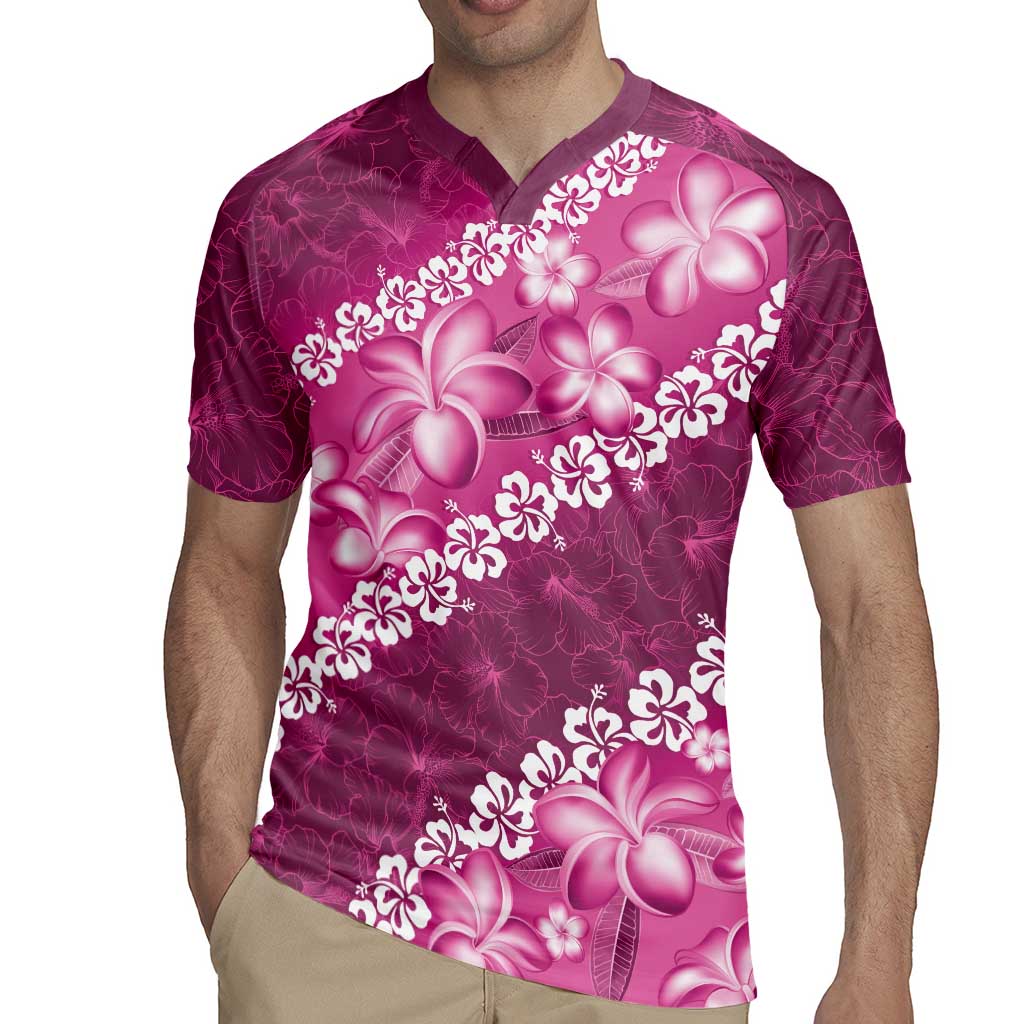 Vintage Pink Polynesia Rugby Jersey Plumeria With Hibiscus Tropical Vibes