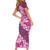 Vintage Pink Polynesia Short Sleeve Bodycon Dress Plumeria With Hibiscus Tropical Vibes