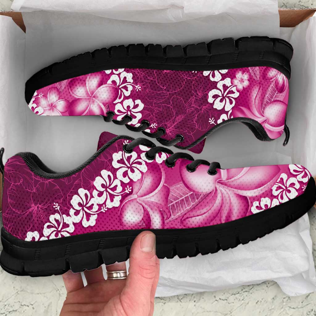 Vintage Pink Polynesia Sneakers Plumeria With Hibiscus Tropical Vibes