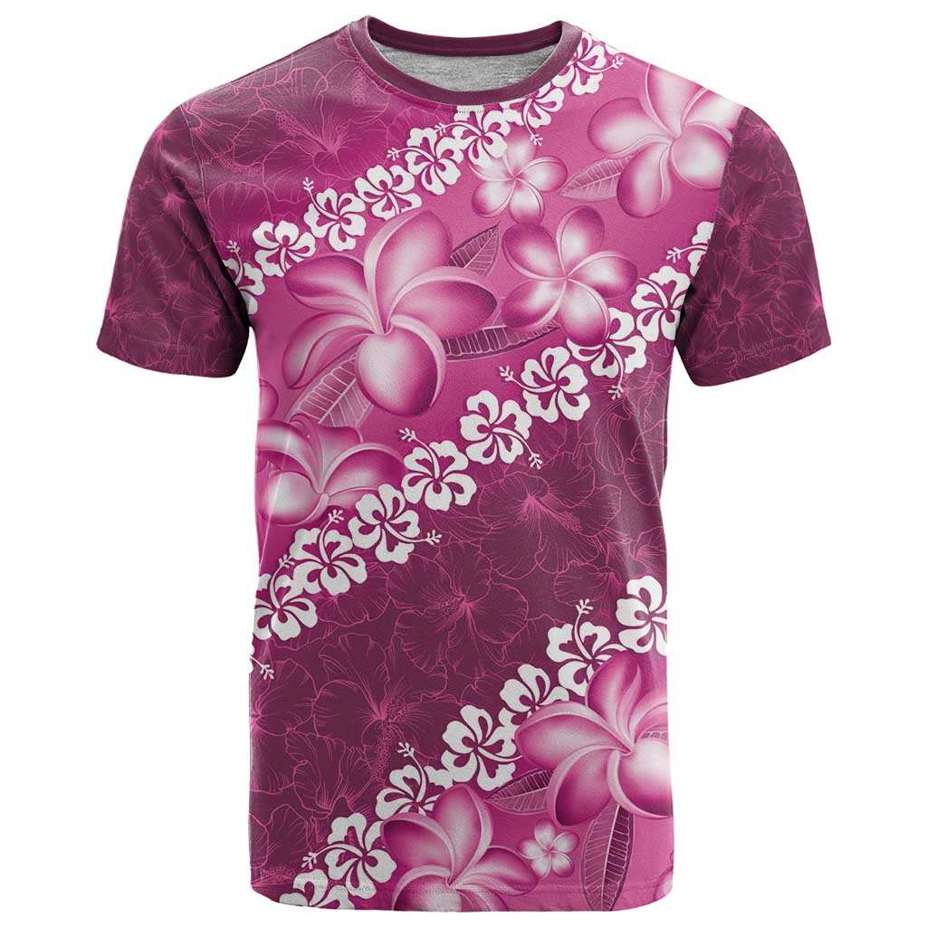 Vintage Pink Polynesia T Shirt Plumeria With Hibiscus Tropical Vibes