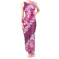 Vintage Pink Polynesia Tank Maxi Dress Plumeria With Hibiscus Tropical Vibes