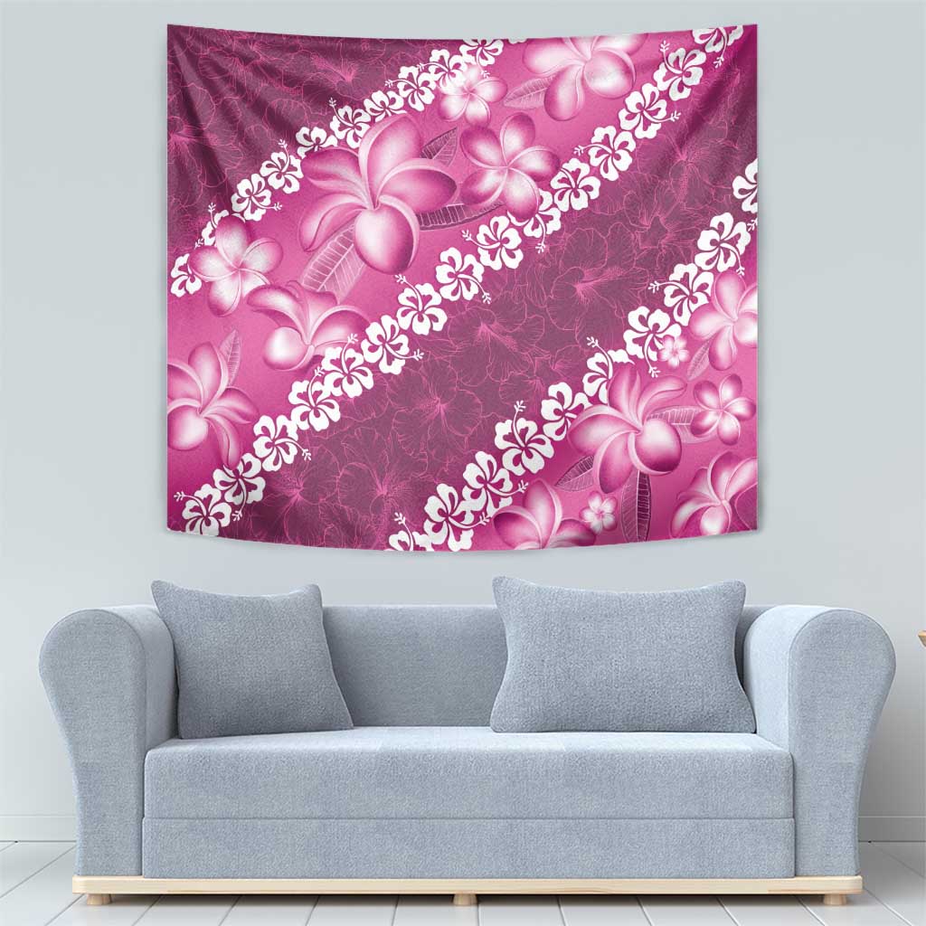 Vintage Pink Polynesia Tapestry Plumeria With Hibiscus Tropical Vibes