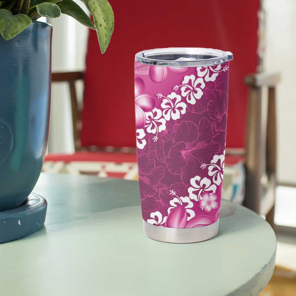 Vintage Pink Polynesia Tumbler Cup Plumeria With Hibiscus Tropical Vibes