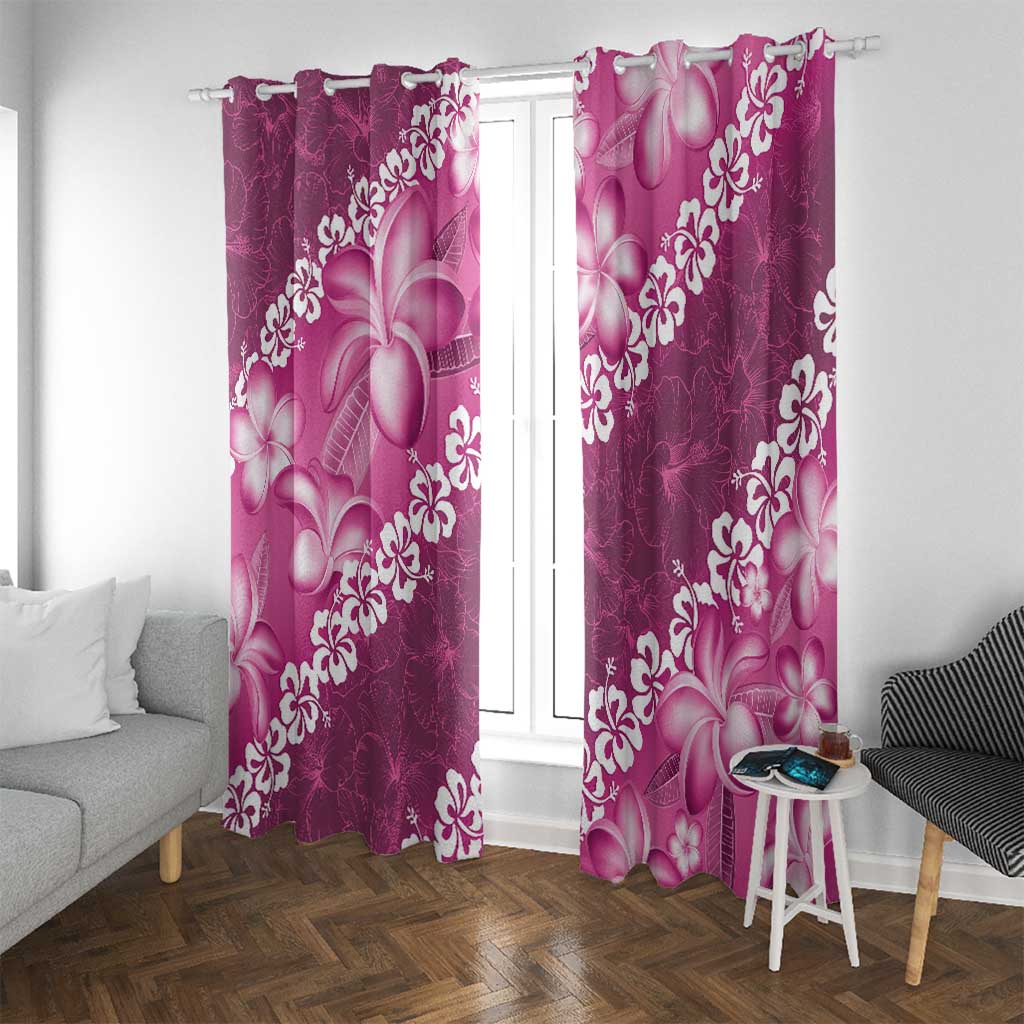 Vintage Pink Polynesia Window Curtain Plumeria With Hibiscus Tropical Vibes
