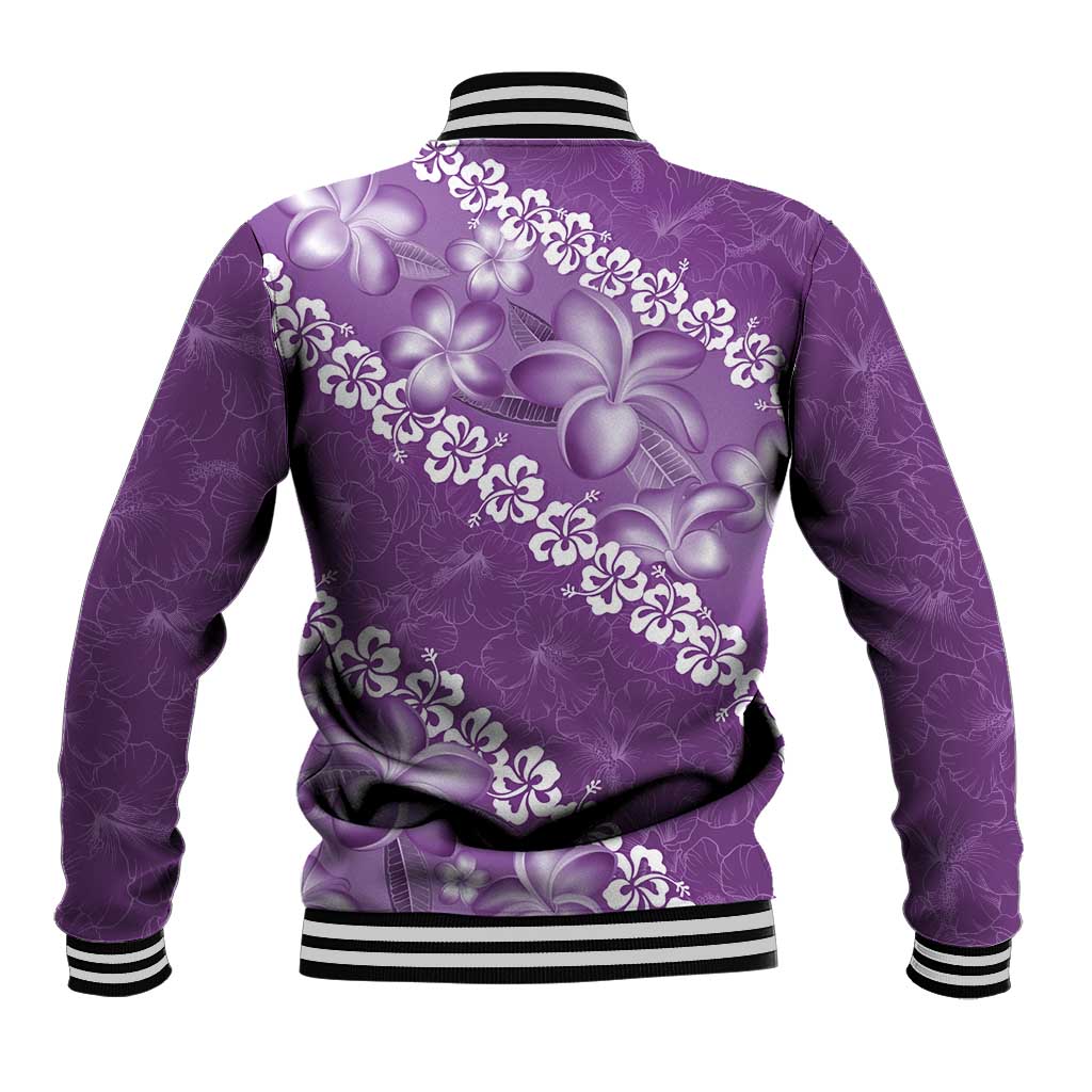 Vintage Purple Polynesia Baseball Jacket Plumeria With Hibiscus Tropical Vibes