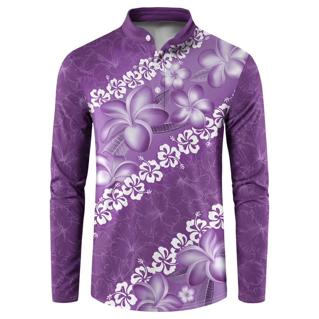 Vintage Purple Polynesia Button Sweatshirt Plumeria With Hibiscus Tropical Vibes