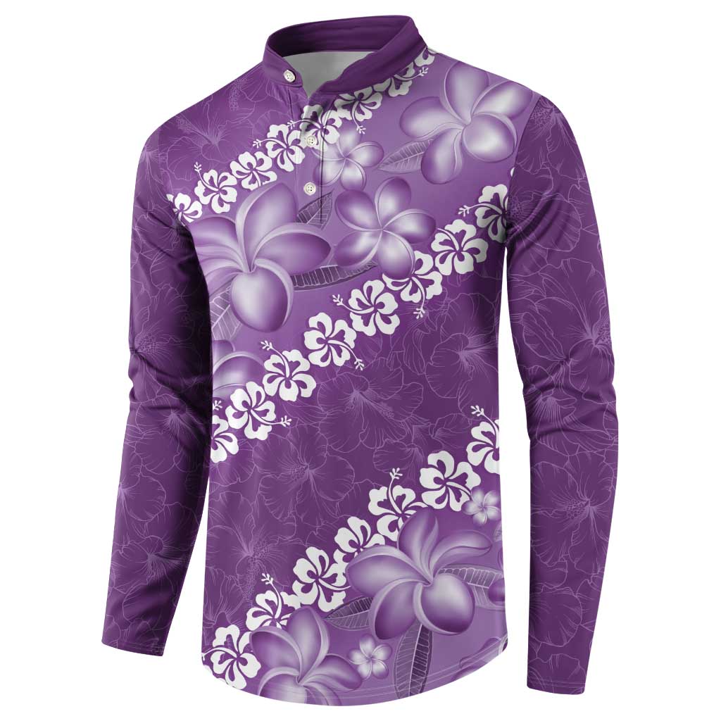 Vintage Purple Polynesia Button Sweatshirt Plumeria With Hibiscus Tropical Vibes