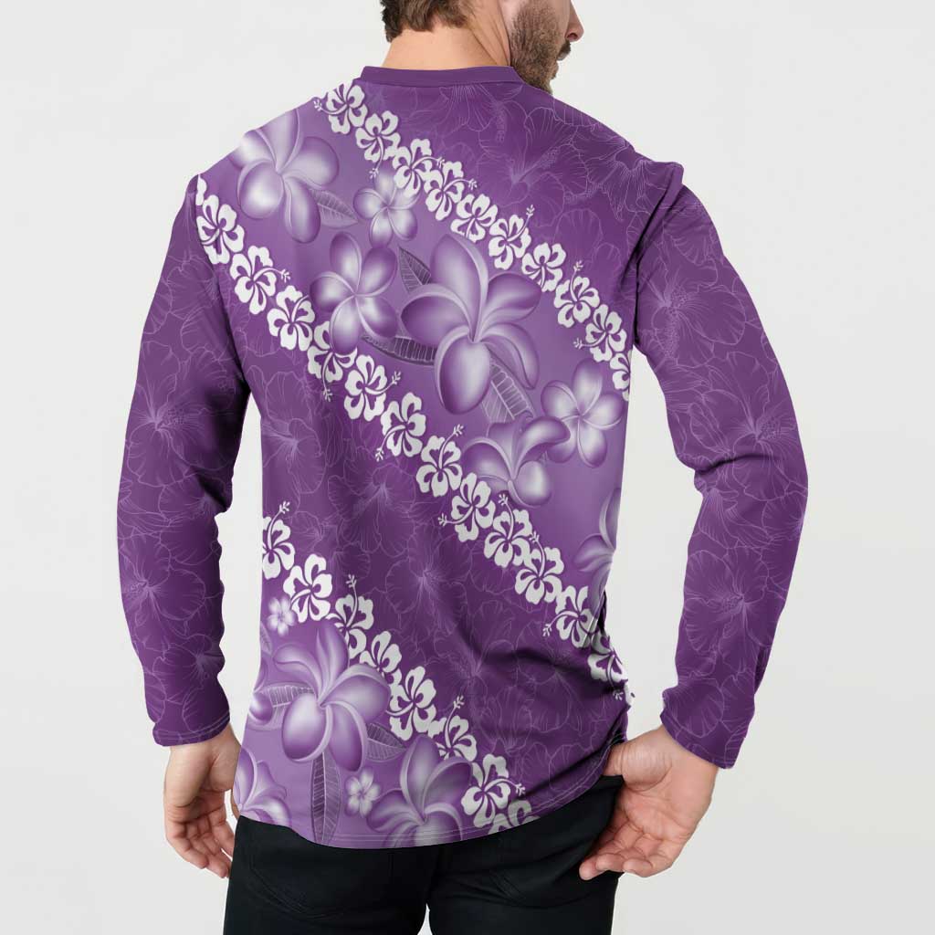 Vintage Purple Polynesia Button Sweatshirt Plumeria With Hibiscus Tropical Vibes