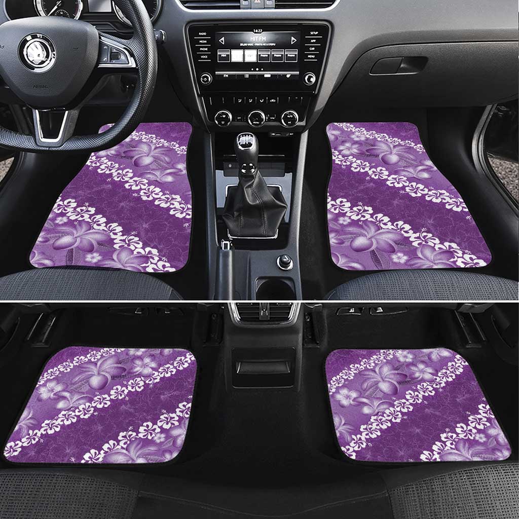 Vintage Purple Polynesia Car Mats Plumeria With Hibiscus Tropical Vibes