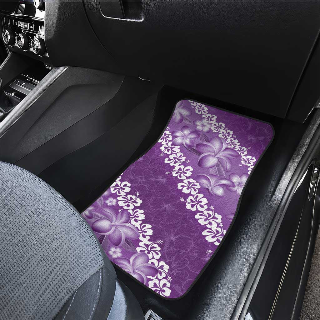 Vintage Purple Polynesia Car Mats Plumeria With Hibiscus Tropical Vibes