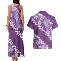 Vintage Purple Polynesia Couples Matching Tank Maxi Dress and Hawaiian Shirt Plumeria With Hibiscus Tropical Vibes LT14 - Polynesian Pride