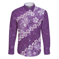 Vintage Purple Polynesia Family Matching Long Sleeve Bodycon Dress and Hawaiian Shirt Plumeria With Hibiscus Tropical Vibes LT14 Dad's Shirt - Long Sleeve Purple - Polynesian Pride