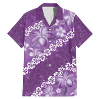Vintage Purple Polynesia Family Matching Mermaid Dress and Hawaiian Shirt Plumeria With Hibiscus Tropical Vibes LT14 Dad's Shirt - Short Sleeve Purple - Polynesian Pride