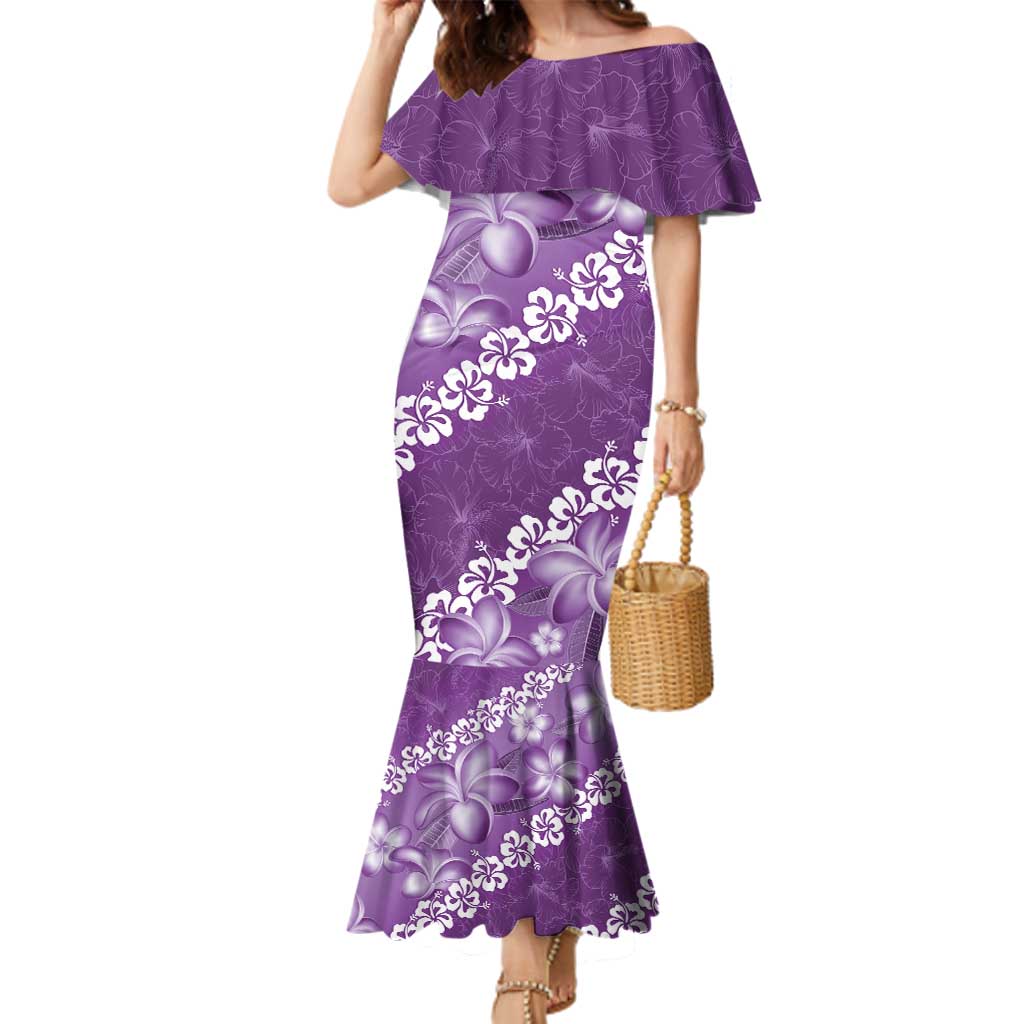 Vintage Purple Polynesia Family Matching Mermaid Dress and Hawaiian Shirt Plumeria With Hibiscus Tropical Vibes LT14 Mom's Dress Purple - Polynesian Pride