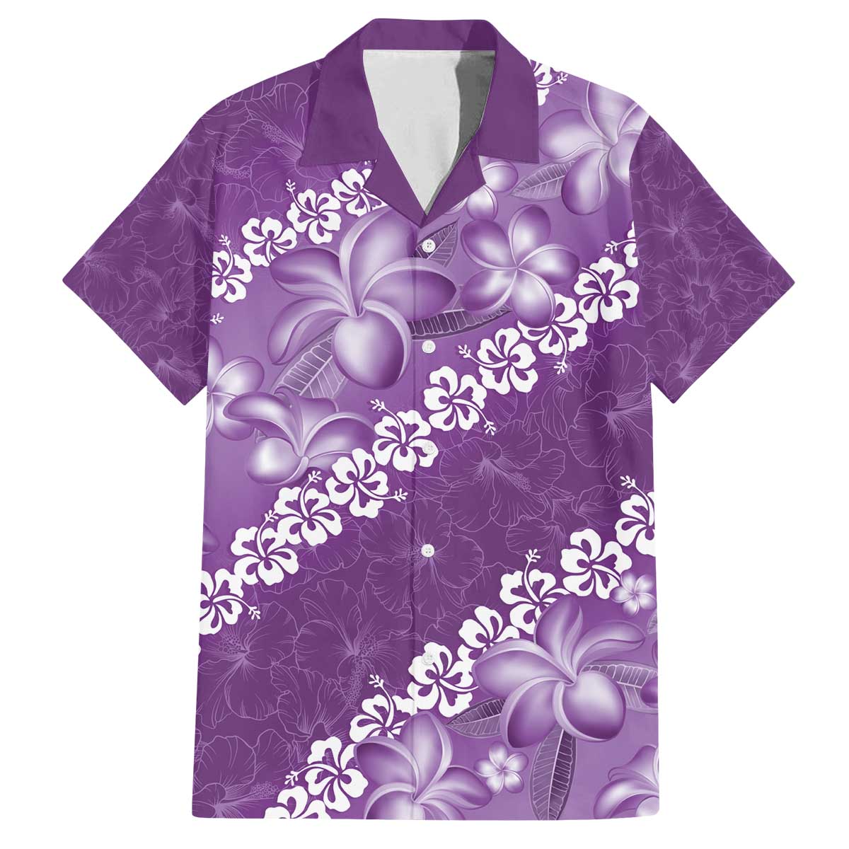 Vintage Purple Polynesia Family Matching Puletasi and Hawaiian Shirt Plumeria With Hibiscus Tropical Vibes LT14 Dad's Shirt - Short Sleeve Purple - Polynesian Pride