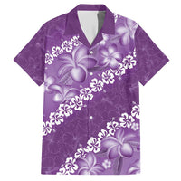 Vintage Purple Polynesia Family Matching Short Sleeve Bodycon Dress and Hawaiian Shirt Plumeria With Hibiscus Tropical Vibes LT14 Dad's Shirt - Short Sleeve Purple - Polynesian Pride