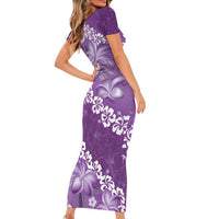 Vintage Purple Polynesia Family Matching Short Sleeve Bodycon Dress and Hawaiian Shirt Plumeria With Hibiscus Tropical Vibes LT14 - Polynesian Pride