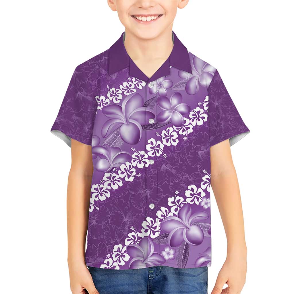 Vintage Purple Polynesia Family Matching Short Sleeve Bodycon Dress and Hawaiian Shirt Plumeria With Hibiscus Tropical Vibes LT14 Son's Shirt Purple - Polynesian Pride