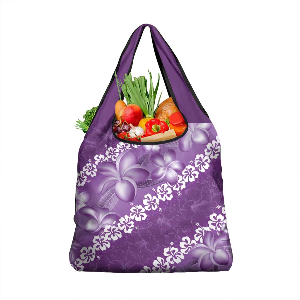 Vintage Purple Polynesia Grocery Bag Plumeria With Hibiscus Tropical Vibes