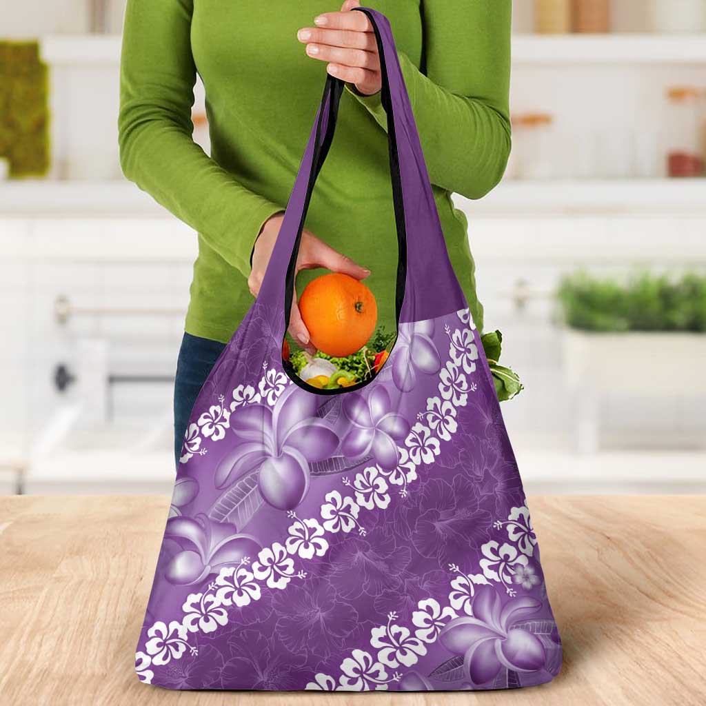 Vintage Purple Polynesia Grocery Bag Plumeria With Hibiscus Tropical Vibes