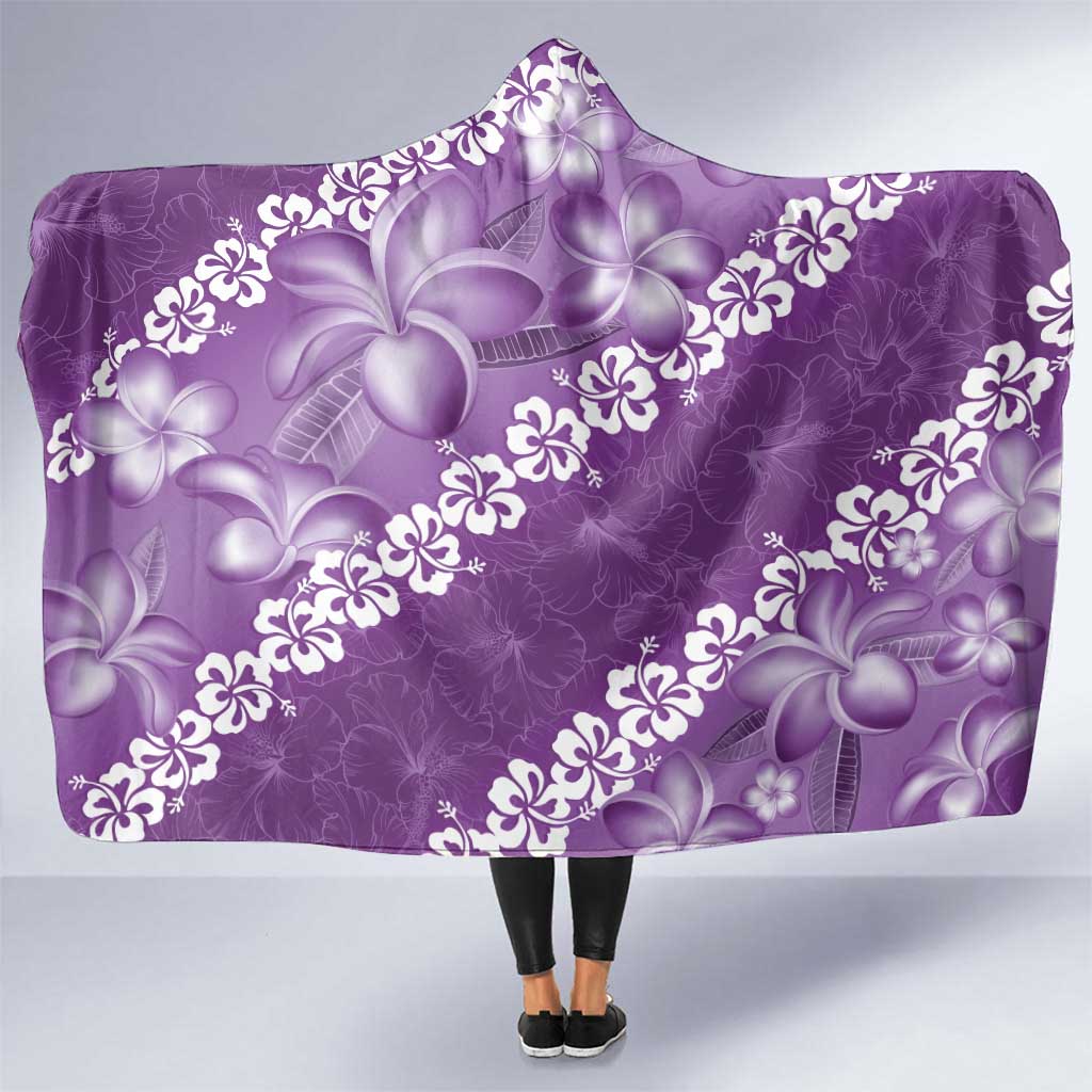 Vintage Purple Polynesia Hooded Blanket Plumeria With Hibiscus Tropical Vibes