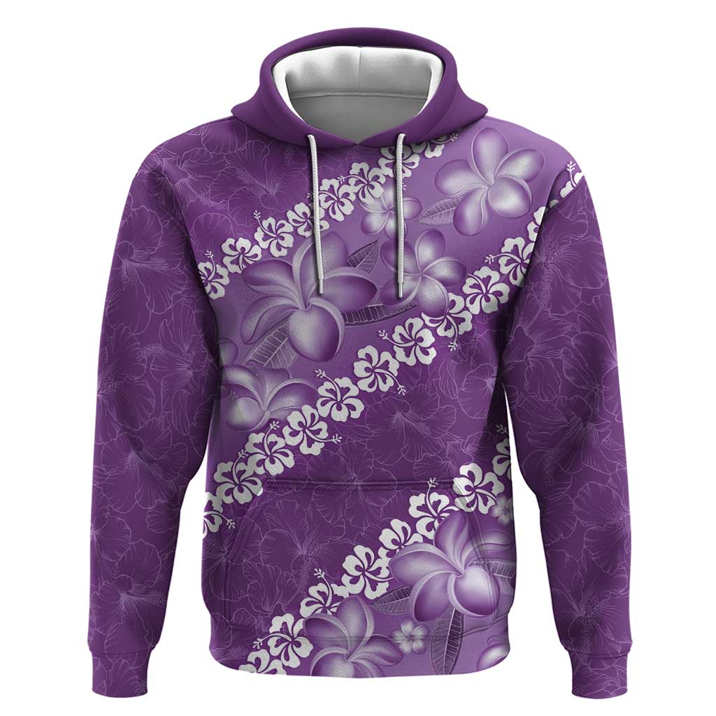 Vintage Purple Polynesia Hoodie Plumeria With Hibiscus Tropical Vibes