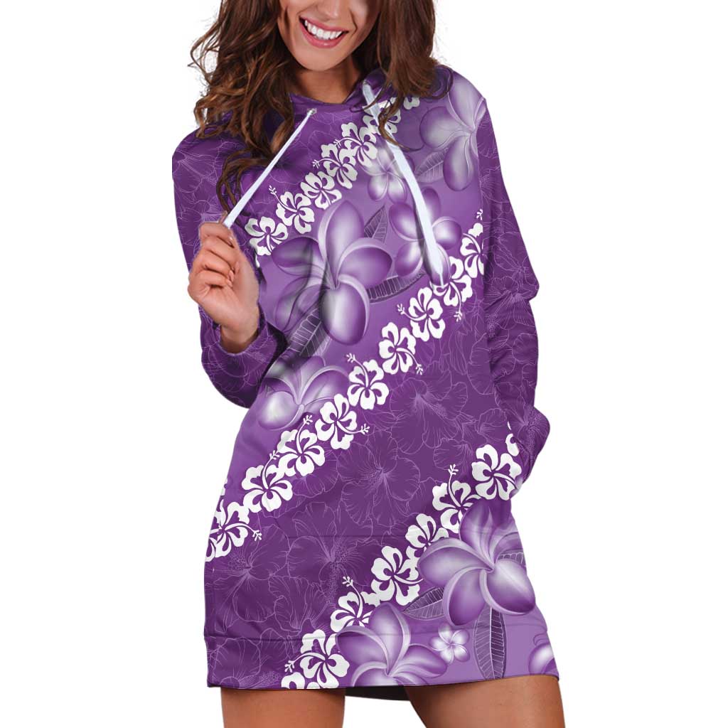 Vintage Purple Polynesia Hoodie Dress Plumeria With Hibiscus Tropical Vibes